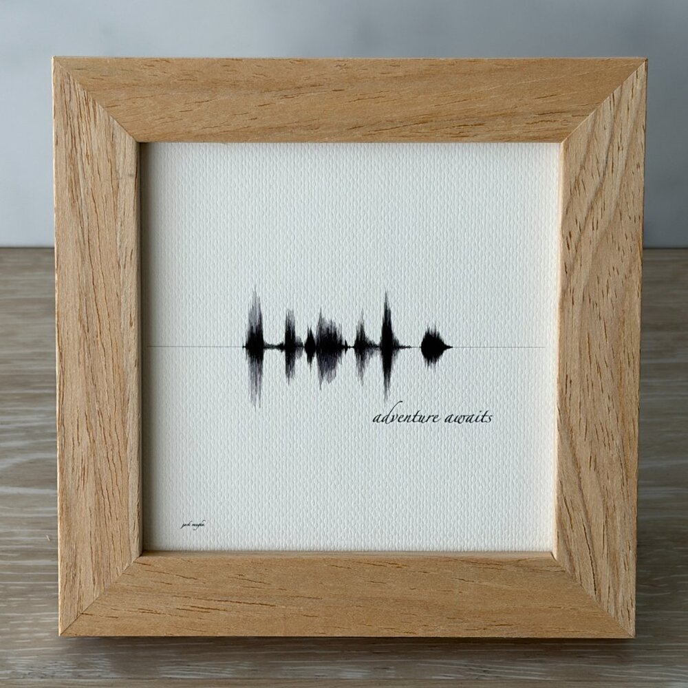 NEW Adventure Awaits Soundwave Framed Canvas 4x4in Black White Minimalist Rustic